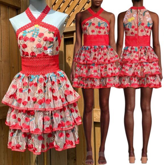 Bronx and Banco Dresses & Skirts - 🆕 BRONX & BANCO 🧿 NWOT Ivanka Embroidered Red Ruffled Mini Dress, Sz XS US 2